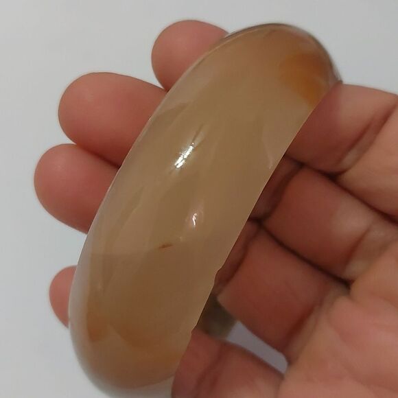 Natural Banded Agate Stone Chunky Bangle Bracelet - Picture 4 of 8